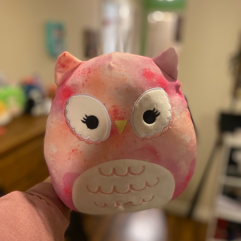 Squishmallow pink valentines bird